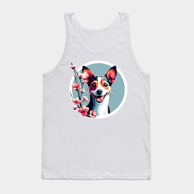 Toy Fox Terrier Celebrates Spring Amid Cherry Blossoms Tank Top by ArtRUs